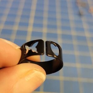 Black Band Butterfly & Heart Size 7.5 Ring